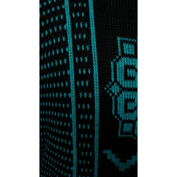 Vtg. G.F.C. Womens M/L Black Aqua Geometric Long Sleeve Made in NY USA Sweater - Picture 2 of 12